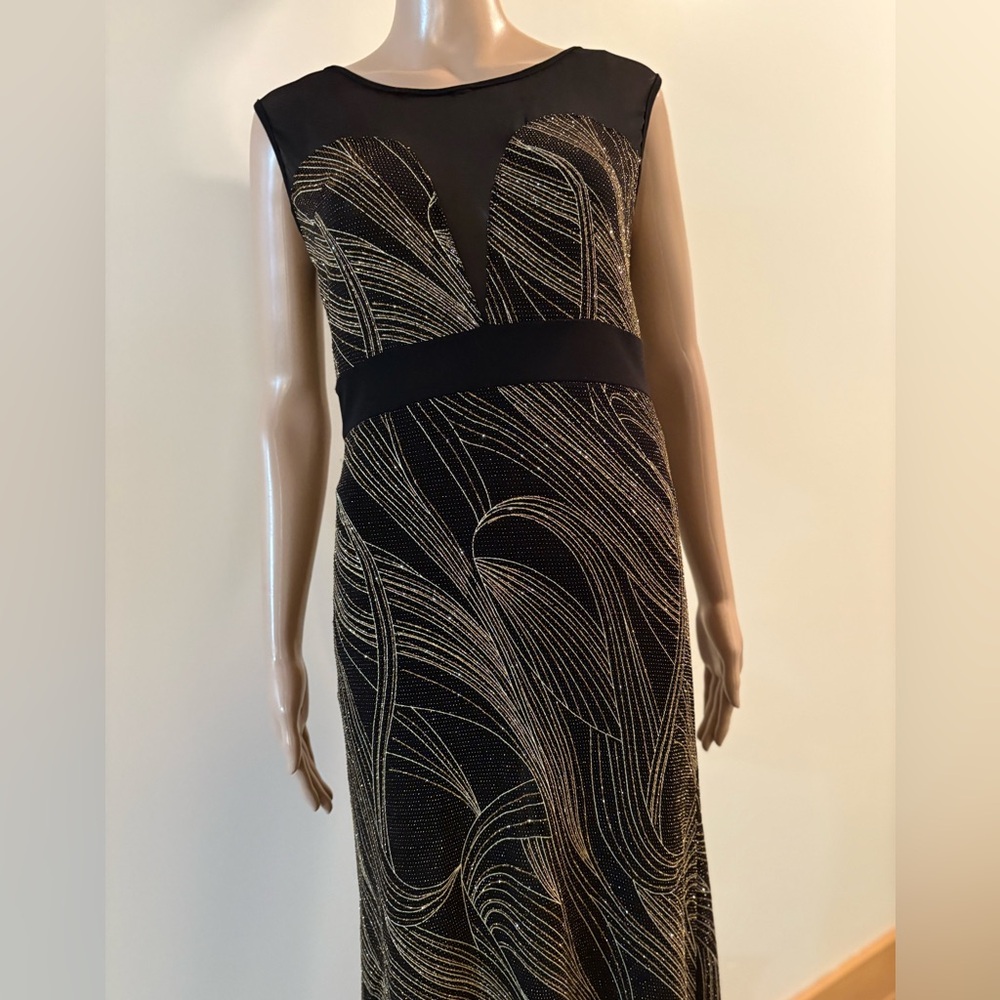 Dress Gown Black Gold Maxi Classic Timeless Party Stretch Comfortable